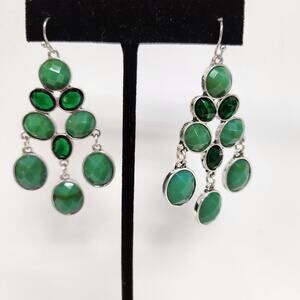 Candy Green Silver tone dangle faceted hook Christmas Tree earrings